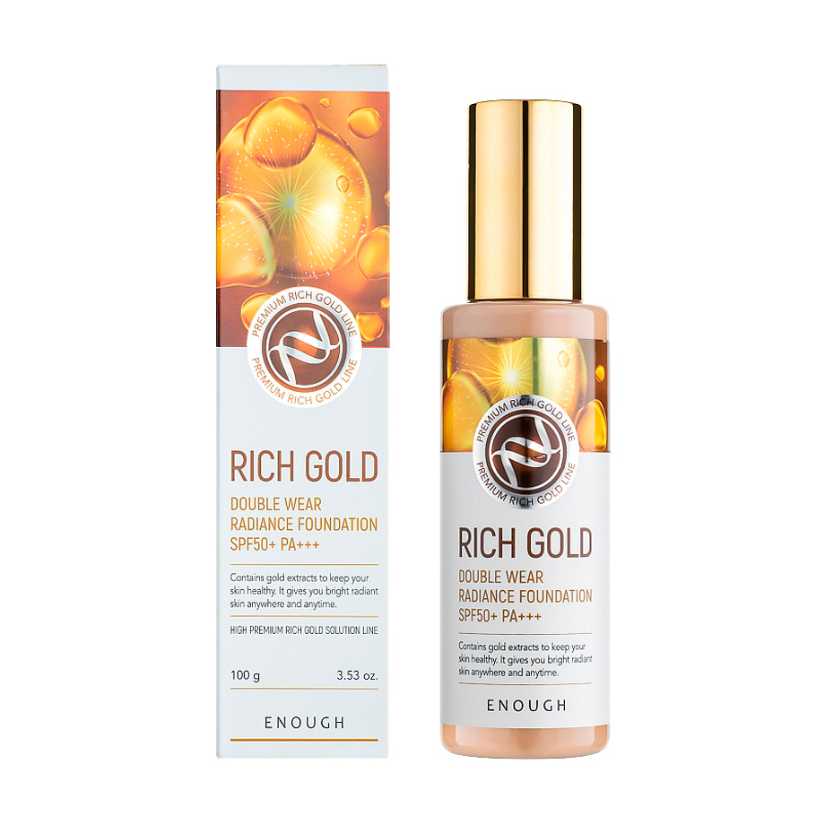 Сяюча тональна основа для обличчя Enough Rich Gold Double Wear Radiance Foundation SPF 50+ PA+++ з екстрактом золота, тон 23, 100 мл